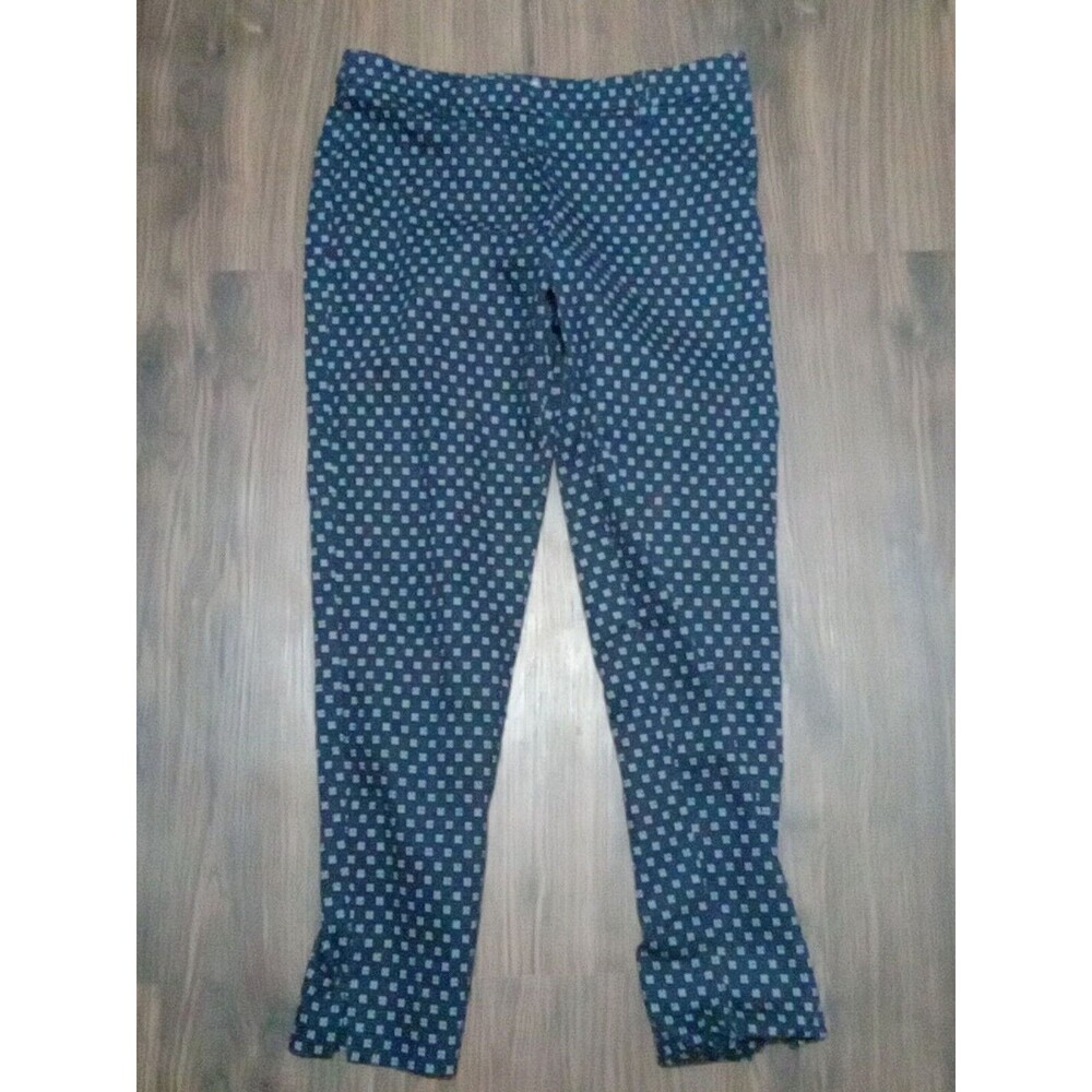 H&m Pants Womens Size 6 Navy Blue Print Stretch Cropped Side Closure